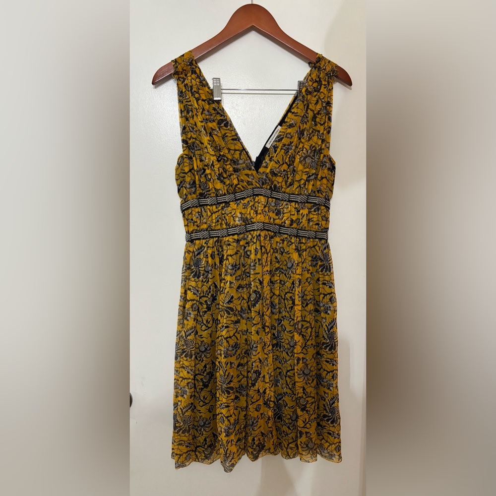 Isabel Marant Etoile Balzan Women Sleeveless Silk Yellow Print Dress Size 36